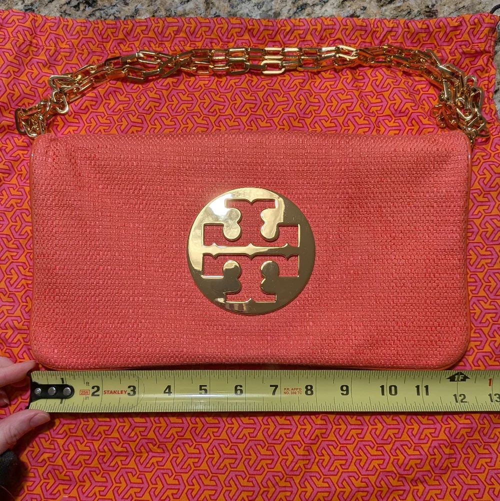 Tory Burch Pink Coral Purse Clutch with Gold Accents - Picture 15 of 16